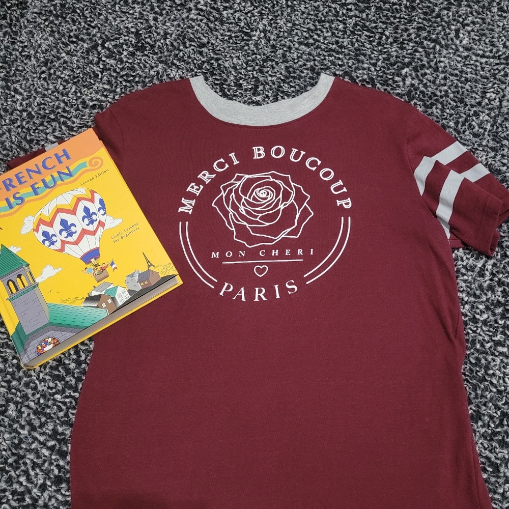Maroon tshirt with grey accents
